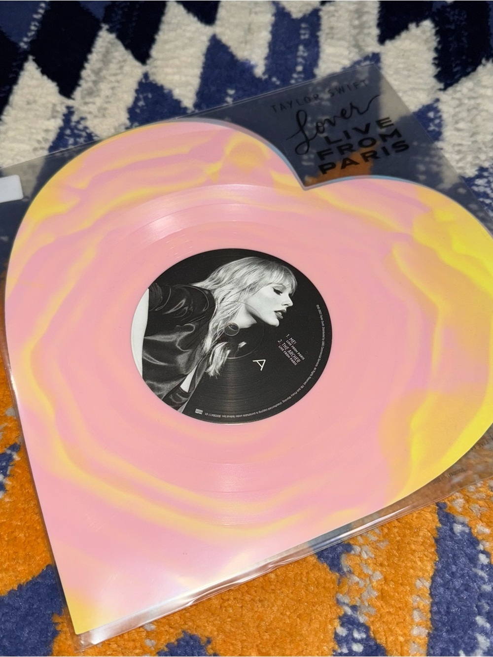 Taylor Swift Lover Live From Paris Heart-Shaped Vinyl Pink and Yellow Swirl New